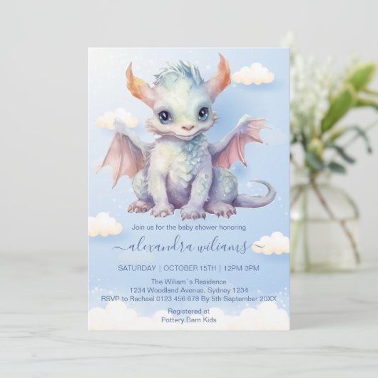 Schattige Baby Dragon Baby shower Kaart (Staand voorkant)