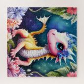 Schattige Baby Dragon bloemportret Legpuzzel (Horizontaal)