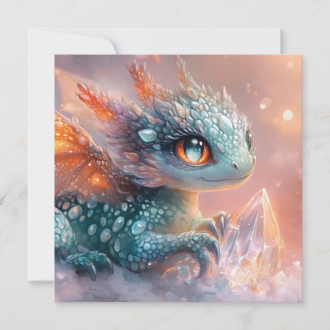 Schattige Baby Dragon met Crystal Gem: Fantasy Art (Voorkant)