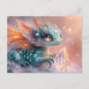 Schattige Baby Dragon met Crystal Gem: Fantasy Art Feestdagenkaart