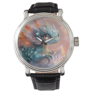 Schattige Baby Dragon met Crystal Gem: Fantasy Art Horloge