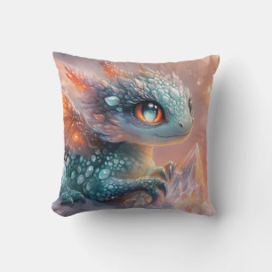 Schattige Baby Dragon met Crystal Gem: Fantasy Art Kussen