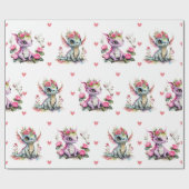 Schattige Baby Draken & Harten op Witte Valentijn Cadeaupapier (Vlak)