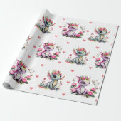 Schattige Baby Draken & Harten op Witte Valentijn Cadeaupapier (Uitgerold)