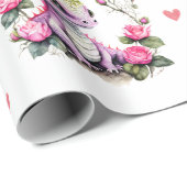 Schattige Baby Draken & Harten op Witte Valentijn Cadeaupapier (Rol Hoek)