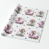 Schattige Baby Draken & Sneeuwvlokken op Wit Cadeaupapier (Uitgerold)