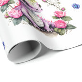 Schattige Baby Draken & Sneeuwvlokken op Wit Cadeaupapier (Rol Hoek)