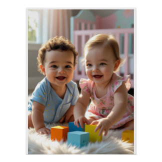 Schattige Baby Duo Spelen in een zonovergoten kind Perfect Poster