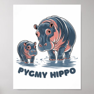 Schattige baby dwergnijlpaard Moo Deng Funny Zoo v Poster