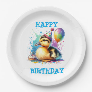 Schattige baby eend gelukkige verjaardag papieren bordje