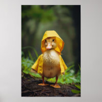Schattige Baby eend in Yellow Rain Poster