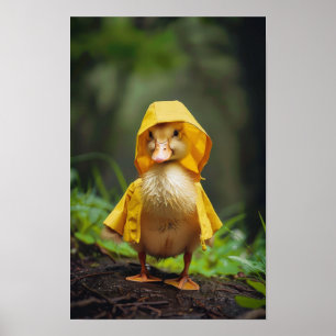 Schattige Baby eend in Yellow Rain Poster