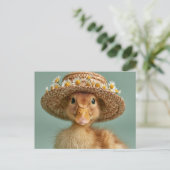 Schattige baby eend met strohoed briefkaart (Staand voorkant)