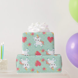 Schattige Baby Eenhoorn Stippenpatroon Verjaardag Cadeaupapier