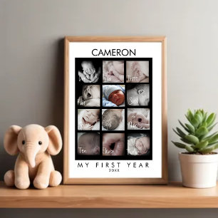 Schattige baby eerste jaar 12 maanden foto collage poster