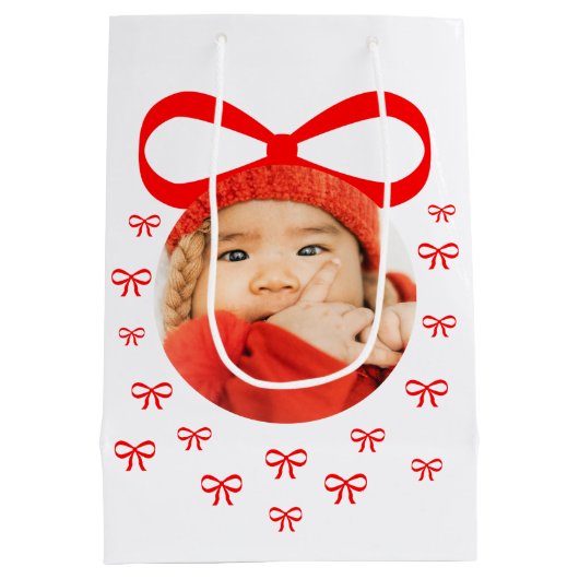Schattige Baby eerste kerstfoto met rode bogen Medium Cadeauzakje (Achterkant)