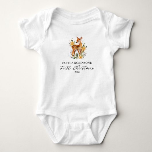 Schattige Baby Eerste Kerstmis Bloemendesign Herte Romper (Voorkant)