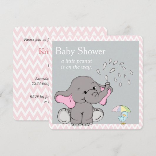 Schattige Baby Elephant-Baby shower Uitnodiging (Voorkant / Achterkant)