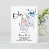 Schattige Baby Elephant Blue Balloon Baby shower Kaart (Staand voorkant)