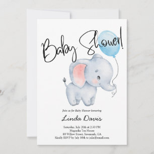 Schattige Baby Elephant Blue Balloon Baby shower Kaart