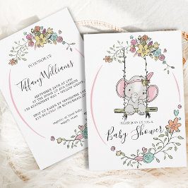 Schattige Baby Elephant Girl Floral Swing Baby sho Kaart
