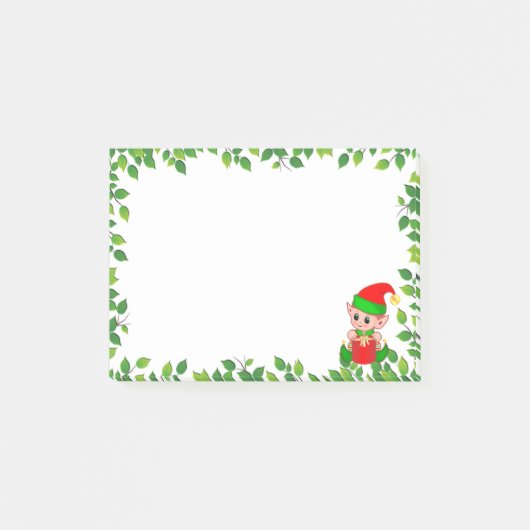 Schattige Baby Elf & Groen Blad Frame Post-it® Notes (Voorkant)