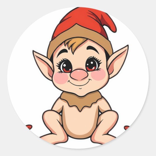 Schattige Baby Elf Sticker / Cartoon Kerst  (Voorkant)