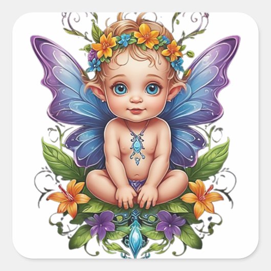 Schattige Baby Fee Vierkante Sticker (Voorkant)