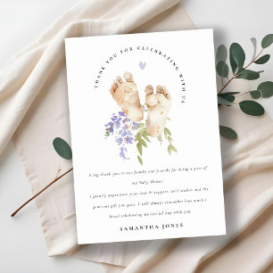 Schattige Baby Feet Blauw Bloemen Jongen Baby show Bedankkaart