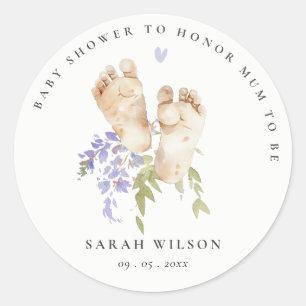 Schattige Baby Feet Blauw Bloemen Jongen Baby show Ronde Sticker
