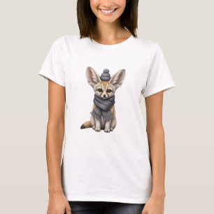 Schattige baby fennek vos in winterjasje en muts t-shirt