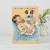 Schattige Baby Fles Puppy Hond, Baby shower Kaart (Staand voorkant)