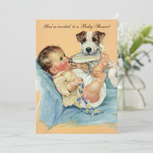 Schattige Baby Fles Puppy Hond, Baby shower Kaart (Staand voorkant)