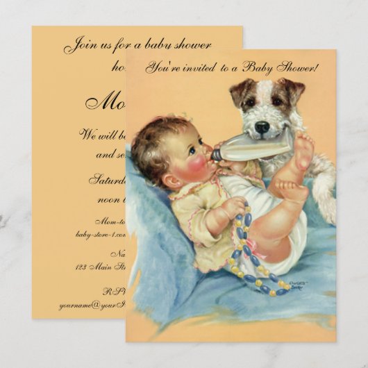  Schattige Baby Fles Puppy Hond, Baby shower Kaart (Voorkant / Achterkant)