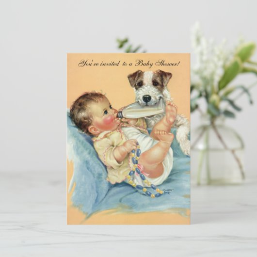  Schattige Baby Fles Puppy Hond, Baby shower Kaart (Staand voorkant)