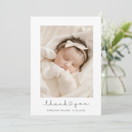 Schattige Baby foto Dank u Aankondiging (Staand voorkant)