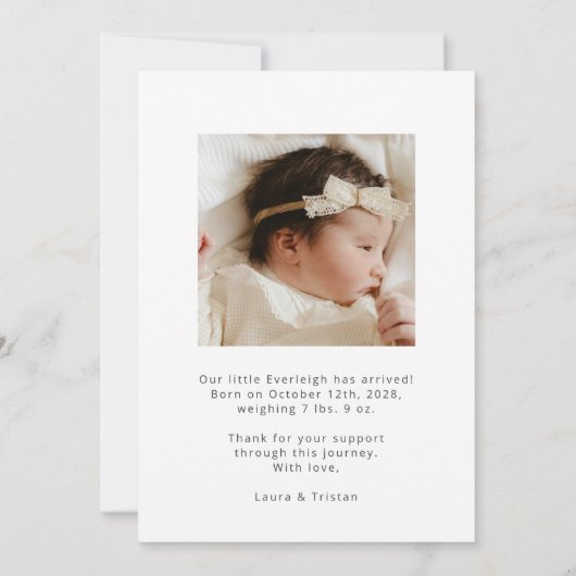 Schattige Baby foto Dank u Aankondiging (Achterkant)