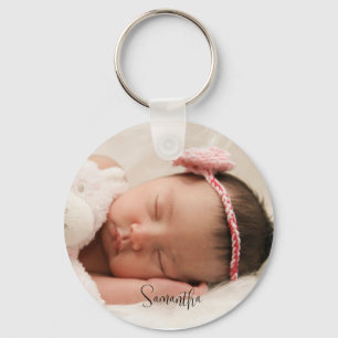 Schattige Baby-foto- en naamscript Sleutelhanger