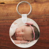 Schattige Baby-foto- en naamscript Sleutelhanger (Voorkant)