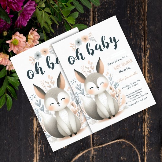 Schattige Baby Fox Baby shower uitnodiging