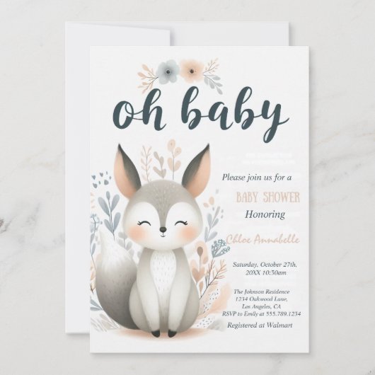 Schattige Baby Fox Baby shower uitnodiging (Voorkant)