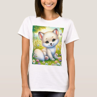 Schattige Baby Fox in een Wildflower Meadow T-shirt