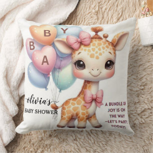 Schattige baby-giraf met ballonnen baby shower kussen