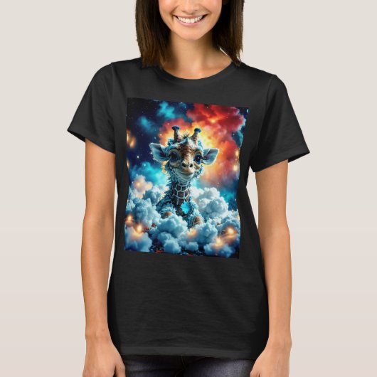 Schattige Baby Giraffe Head in Clouds T-shirt (Voorkant)