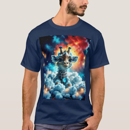 Schattige Baby Giraffe Head in Clouds T-shirt (Voorkant)