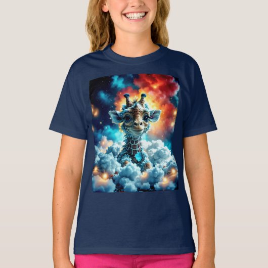 Schattige Baby Giraffe Head in Clouds T-shirt (Voorkant)