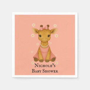 Schattige Baby Giraffe in Pink Girl Baby shower Servet
