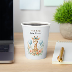 Schattige baby-giraffe-jongen baby shower Blauwe Papieren Bekers