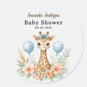 Schattige Baby Giraffe Jongens Baby Shower Blauw Ronde Sticker