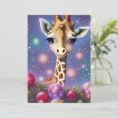 Schattige baby-giraffe met hulst en glitter feestdagenkaart (Staand voorkant)